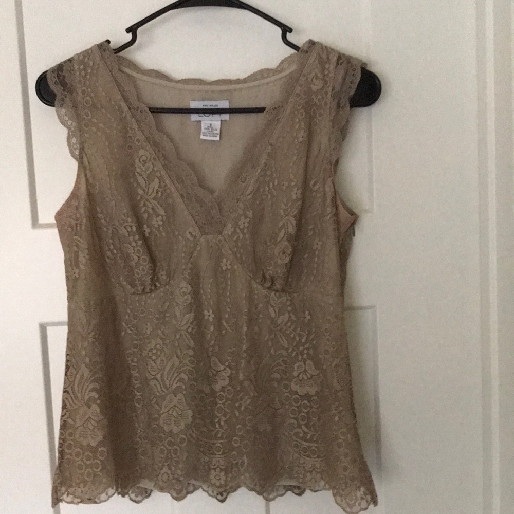 Loft lace top taupe size 6 side zipper